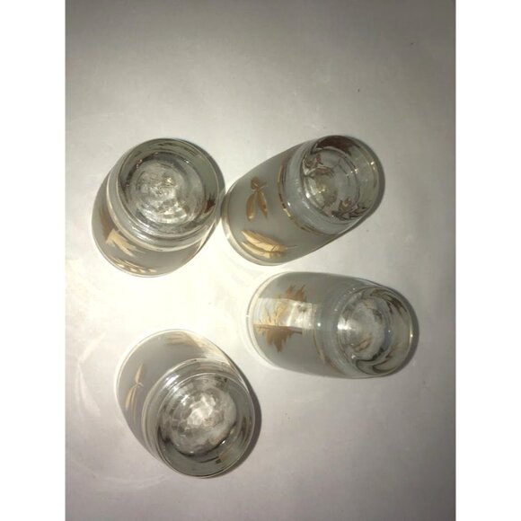 Set of 4 Frosted glass Glasses with GOLD FOIL Leaf Art Imprints and Accents - Picture 6 of 8